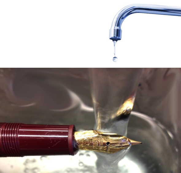 Lavare la penna con acqua corrente